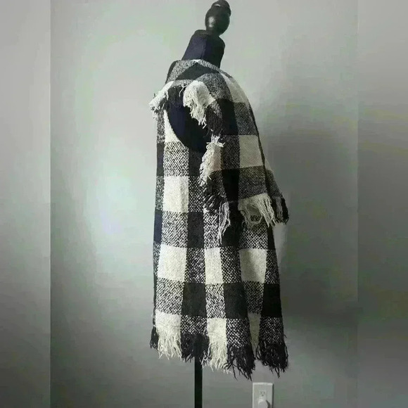 ANGL Plaid Black and Tan Vest with Fringe - Picture 2 of 5